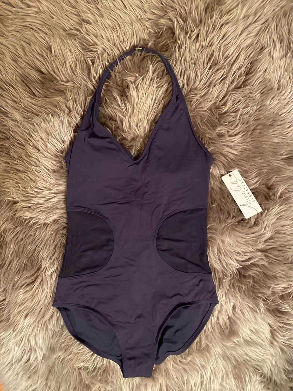 Anne Cole Navy Blue One-Piece Swimsuit with Mesh Panels